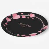 Pink Heart Black Geometric Wedding Party Elegant ペーパープレート (アングル)