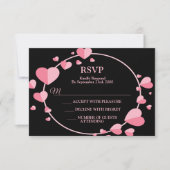 Pink Heart Black Geometric Wedding Party Elegant 出欠カード (正面)