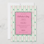 Pink Heart Blooms & Green Heart - Modern Valentine 招待状 (正面)