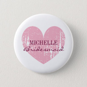 Pink heart bridesmaids buttons   Personalized name 缶バッジ
