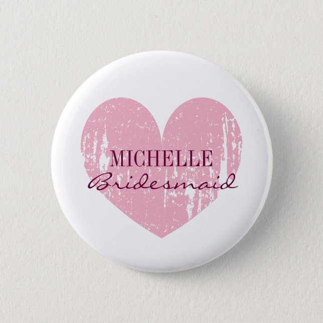 Pink heart bridesmaids buttons | Personalized name 缶バッジ (正面)