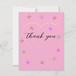 Pink Heart Butterfly girl baby shower  サンキューカード