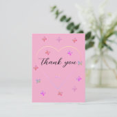 Pink Heart Butterfly girl baby shower サンキューカード (スタンド正面)