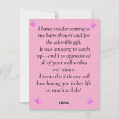 Pink Heart Butterfly girl baby shower サンキューカード (裏面)