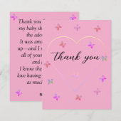 Pink Heart Butterfly girl baby shower サンキューカード (正面/裏面)
