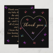 Pink Heart Butterfly girl baby shower サンキューカード (正面/裏面)