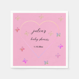 Pink Heart Butterfly girl baby shower  スタンダードカクテルナプキン