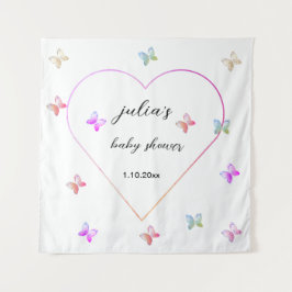 Pink Heart Butterfly girl baby shower  タペストリー