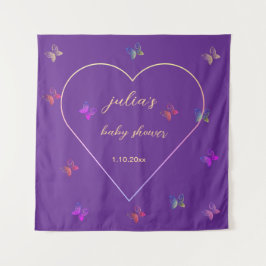 Pink Heart Butterfly girl baby shower  タペストリー