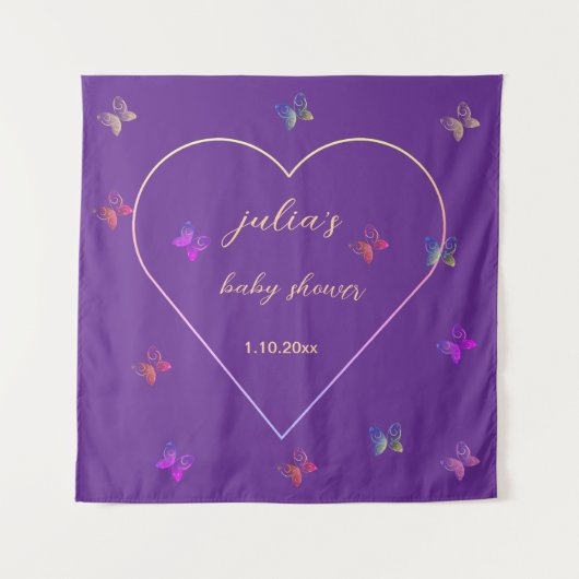 Pink Heart Butterfly girl baby shower  タペストリー (正面)