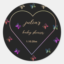 Pink Heart Butterfly girl baby shower  ラウンドシール
