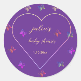 Pink Heart Butterfly girl baby shower  ラウンドシール
