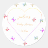 Pink Heart Butterfly girl baby shower  ラウンドシール (正面)