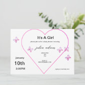 Pink Heart Butterfly girl baby shower Invitation 招待状 (スタンド正面)