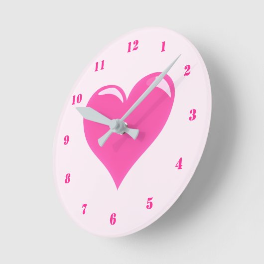 Pink Heart Clock ラウンド壁時計 (傾斜)