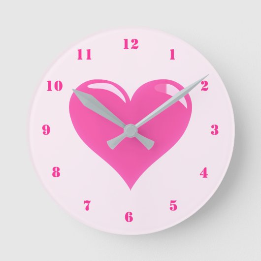 Pink Heart Clock ラウンド壁時計 (正面)