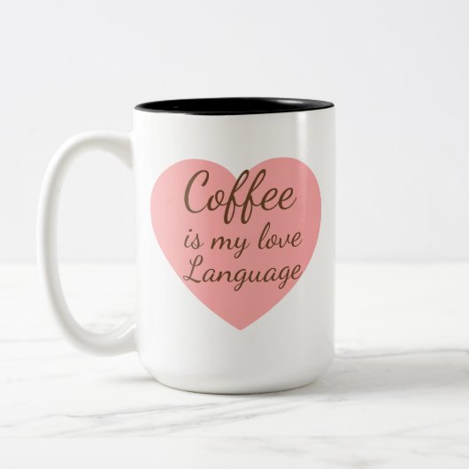 Pink Heart Coffee Love Language Mug ツートーンマグカップ (左)