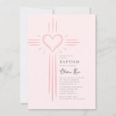 Pink Heart Cross Baptism Invitation 招待状 (正面)