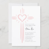Pink Heart Cross Confirmation Invitation 招待状 (正面)