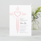 Pink Heart Cross First Communion Invitation 招待状 (スタンド正面)