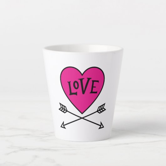 Pink Heart Cupid's Bows LOVE カフェラテマグ (正面)