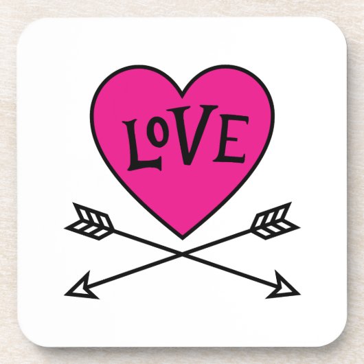 Pink Heart Cupid's Bows LOVE コースター (正面)
