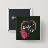 Pink Heart Flowers Mother's Day - Button 缶バッジ (正面&裏面)
