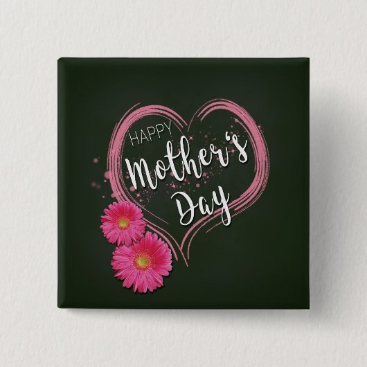 Pink Heart Flowers Mother's Day - Button 缶バッジ (正面)