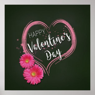 Pink Heart Flowers Valentine's Day - Poster Print ポスター