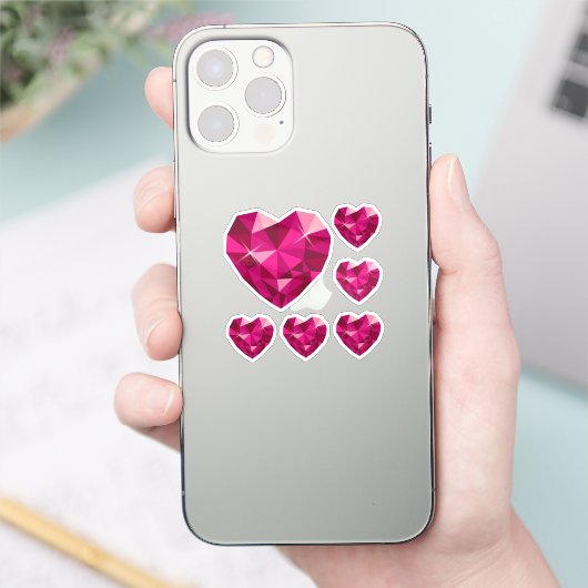 Pink Heart Gemstone Custom-Cut Vinyl Sticker シール (スマートフォン)