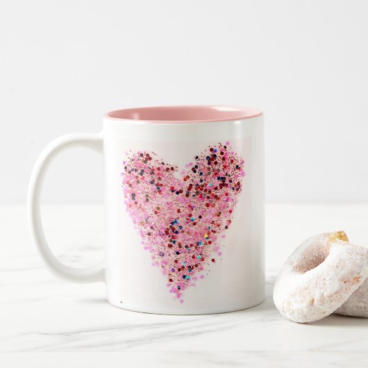 Pink Heart Glitter Mug ツートーンマグカップ (ドーナツ)