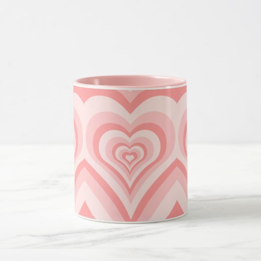 Pink Heart Gradient Pattern – Cute Girly Love マグカップ (中央)