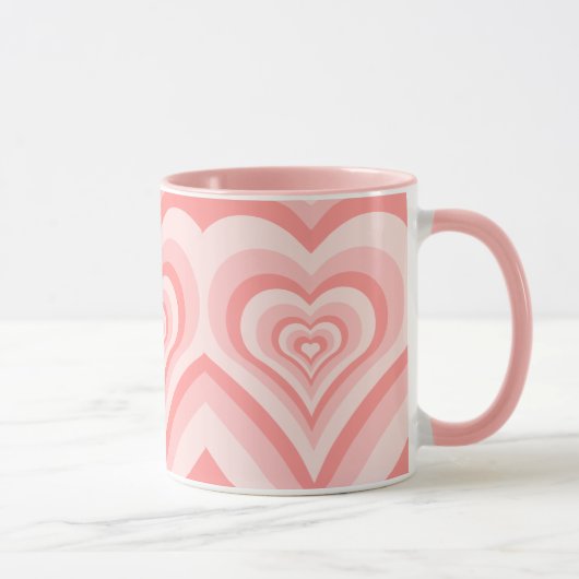 Pink Heart Gradient Pattern – Cute Girly Love マグカップ (右)