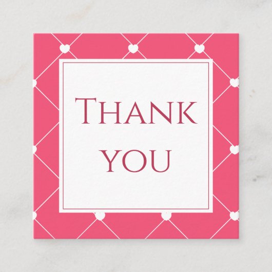 Pink Heart Grid Business Thank You Insert Card スクエア名刺 (正面)