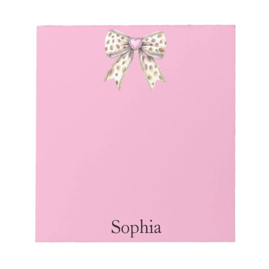 Pink Heart Leopard Girly Bow ノートパッド (正面)