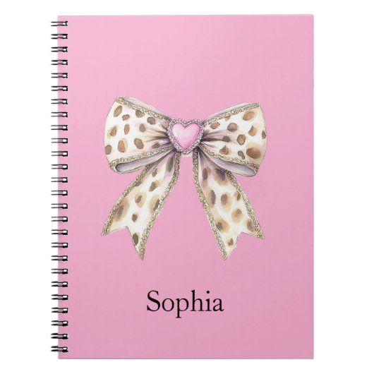 Pink Heart Leopard Girly Bow   ノートブック (正面)