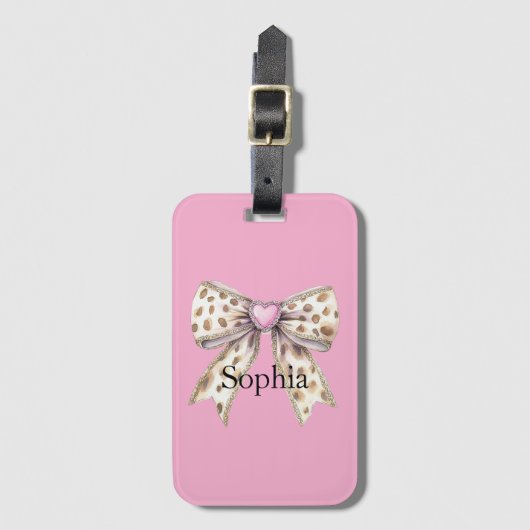 Pink Heart Leopard Girly Bow   ラゲッジタグ (正面縦)