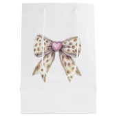 Pink Heart Leopard Girly Bow Birthday ミディアムペーパーバッグ (裏面)