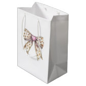 Pink Heart Leopard Girly Bow Birthday ミディアムペーパーバッグ (裏面アングル)