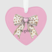 Pink Heart Leopard Girly Bow Christmas オーナメント (正面)