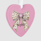 Pink Heart Leopard Girly Bow Christmas オーナメント (正面)
