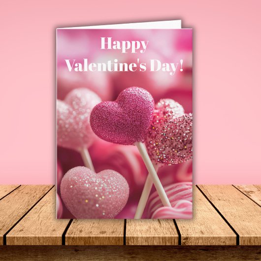 Pink Heart Lollipop Design Valentine`s Day Card  カード