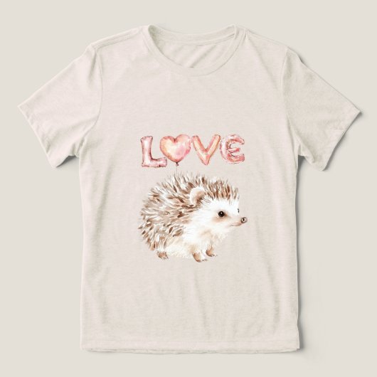 Pink Heart Love Balloons Cute Hedgehog トライブレンドＴシャツ (デザイン正面)