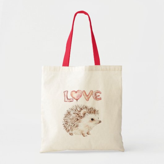 Pink Heart Love Balloons Cute Hedgehog トートバッグ (正面)