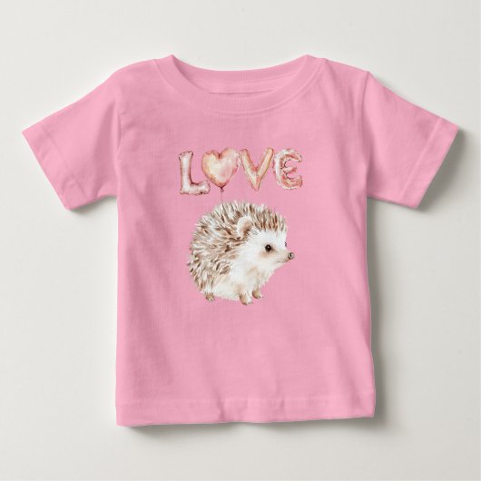 Pink Heart Love Balloons Cute Hedgehog ベビーTシャツ (正面)