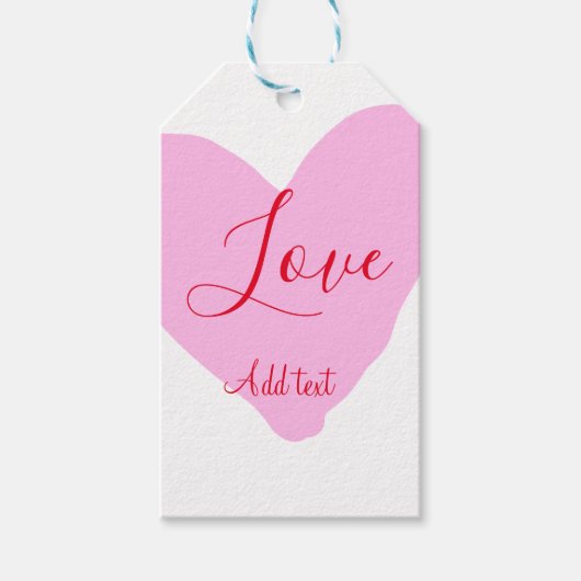 Pink heart love happy Valentine's day text red nam ギフトタグ (正面)