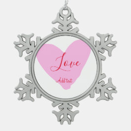 Pink heart love happy Valentine's day text red nam スノーフレークピューターオーナメント