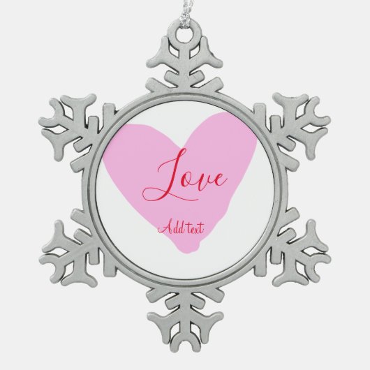 Pink heart love happy Valentine's day text red nam スノーフレークピューターオーナメント (正面)