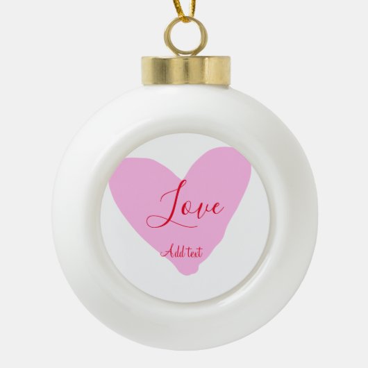 Pink heart love happy Valentine's day text red nam セラミックボールオーナメント (正面)