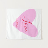 Pink heart love happy Valentine's day text red nam タペストリー (正面(横))